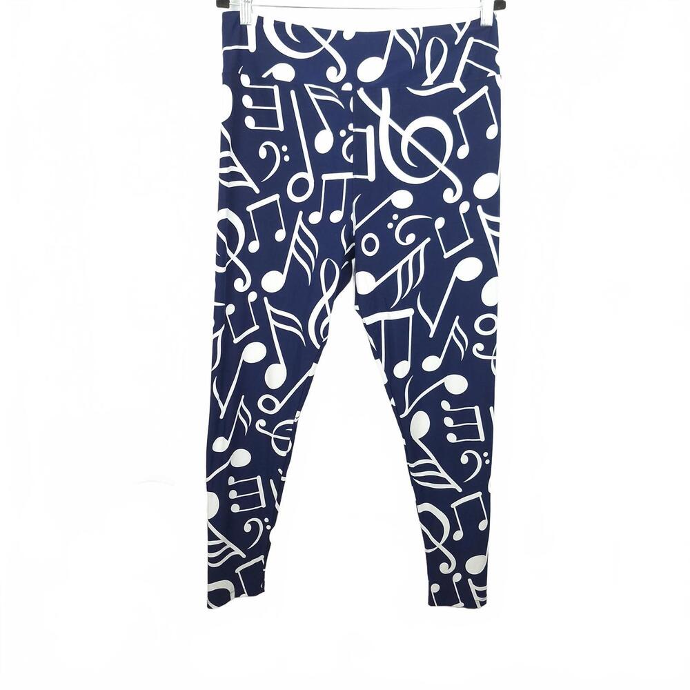 LulaRoe Women's Musical Notes Blue/White Leggings Size TC2 Ankle‎ Length